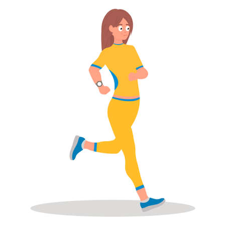 Running girl, run.Young white girl running. Sporty girl exercising. Healthy lifestyle and sport concept.のイラスト素材