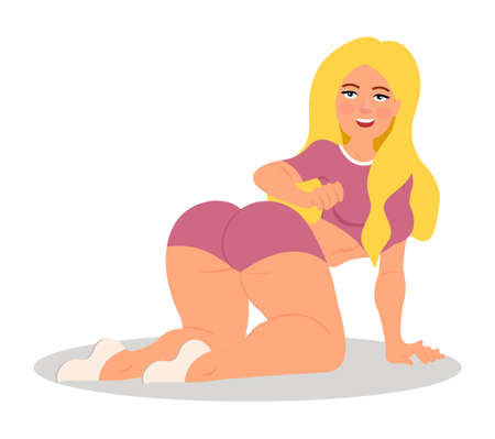 Sexy young woman standing in doggy-style pose.Vector illustration on white background in cartoon styleのイラスト素材