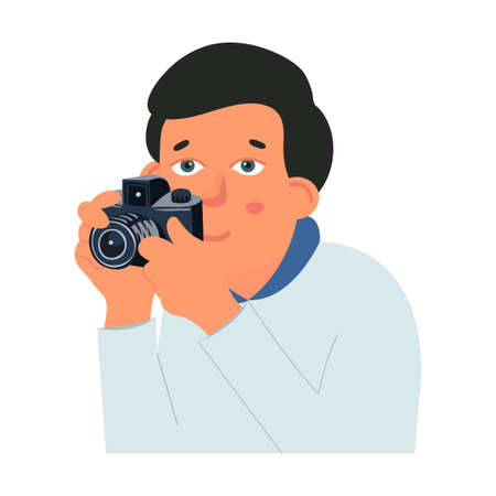 A man taking a photo using a camera. Vector illustrationのイラスト素材