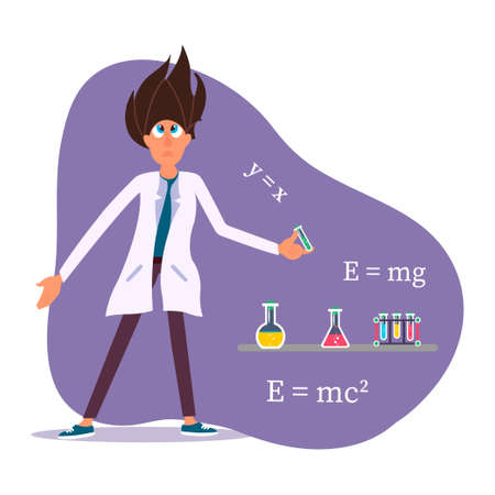 Young scientist experimenting in science chemistry laboratory.Vector Illustration