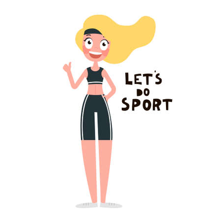 Athletic slender girl calls for sports. Vector illustration on white backgroundのイラスト素材