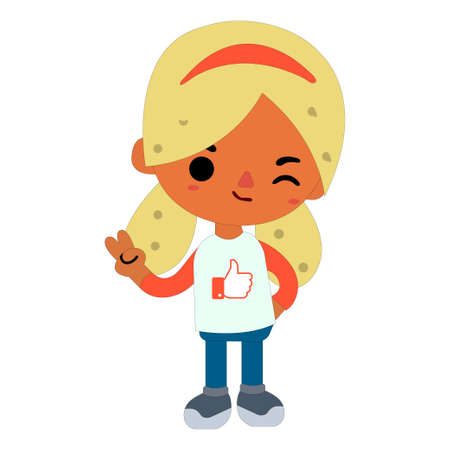 Cute cartoon girl character on white background. cute girls avatar.Vector illustration
