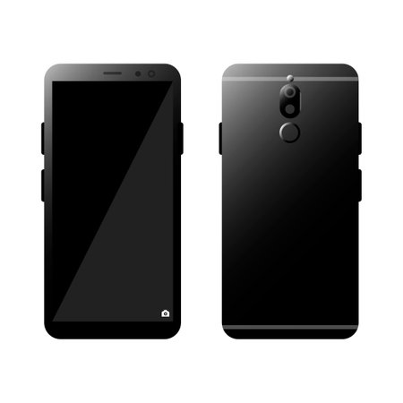 Smart phone mockup with blank screen. Detailed isolated object. Front and rear view. vector illustrationのイラスト素材