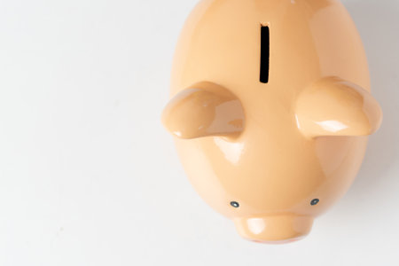 Piggy bank on white tableの写真素材