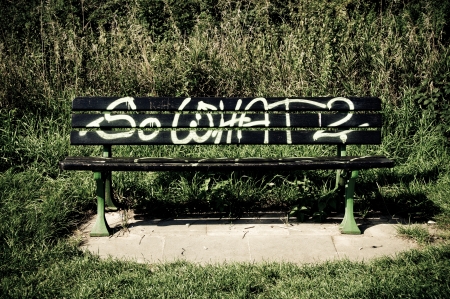 bench with graffiti - colの写真素材
