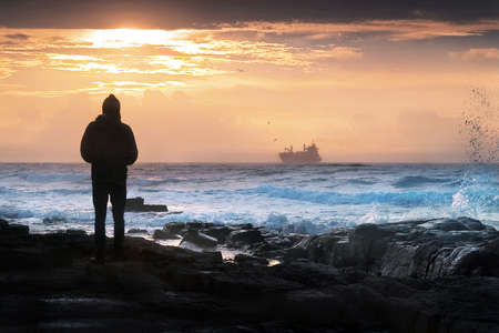 Ship to shore, typical sunrise scene over East Londonの写真素材