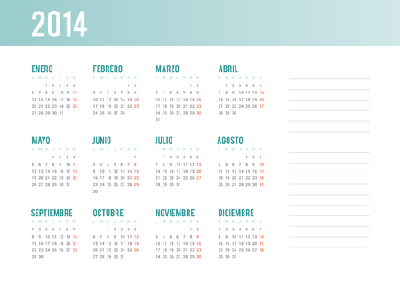 2014 Spanish calendar and notesのイラスト素材