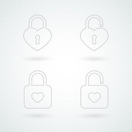 Set: closed and opened padlock of love. Line iconsのイラスト素材