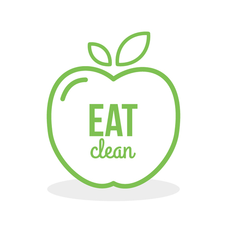 Apple icon. Quote: Eat clean. Vector illustration, flat and minimal style.のイラスト素材