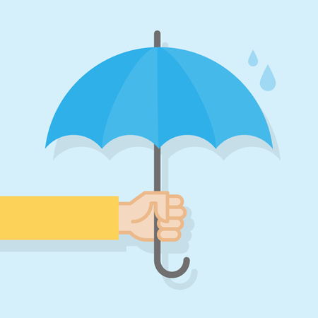 Hand holding umbrella flat style illustration.のイラスト素材