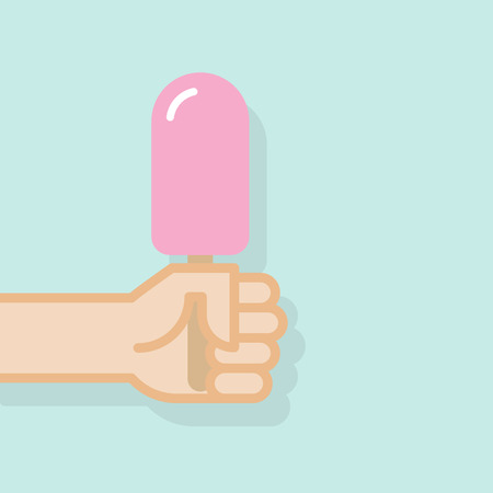 Hand holding ice cream. Vector illustration, flat designのイラスト素材