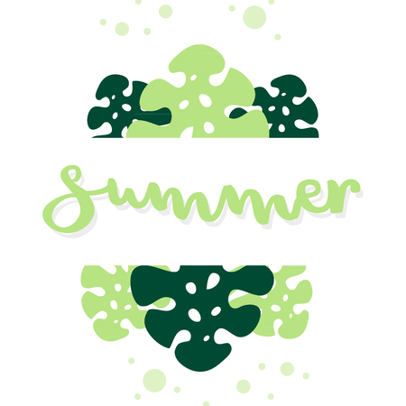 Summer lettering. Tropical leaves. Vector illustration, flat designのイラスト素材