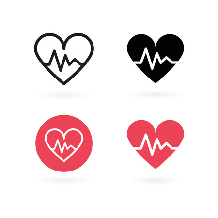 Heartbeat icon set. Electrocardiogram, heart rhythm concept. Vector illustration, flat designのイラスト素材