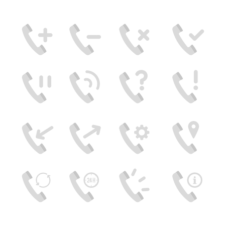 Retro grey telephone receiver icon set. Concept of incoming, outgoing, service, call center, backup, settings, support, contact, ringing, information. Handset sign for logo, app, web, UI designのイラスト素材