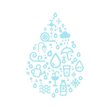 Water icons creating a drop shape. Vector illustration, flat design
のイラスト素材