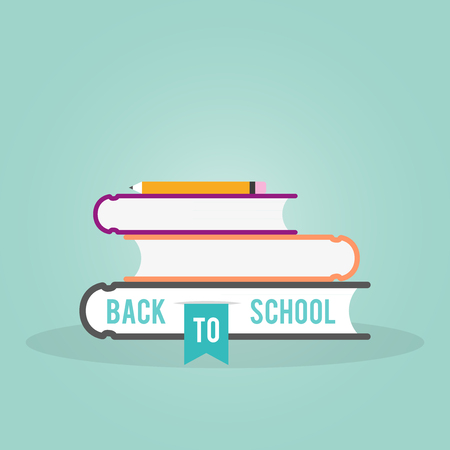 Back to school. A pencil on top of a stack of school books. Vector illustration, flat designのイラスト素材