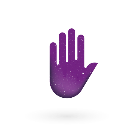 Hand palm with universe texture. Vector illustrationのイラスト素材