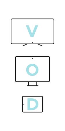 Device Icons: smart TV, desktop computer and tablet. Video on demand concept. Vector illustration,...