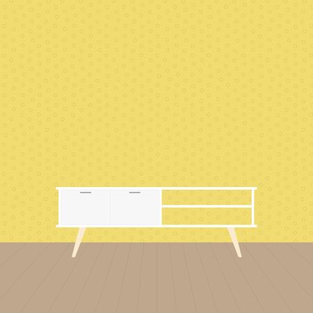 Nordic tv stand in modern empty room. Empty clean wall and wooden floor. Minimal living room. Home interior. Vector illustration, flat designのイラスト素材