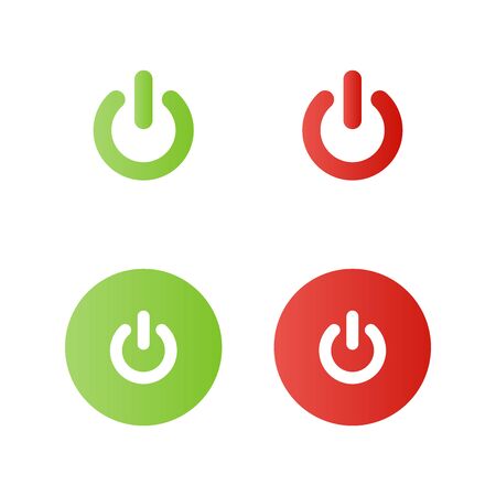 Power buttons icons. Start elements. Red and green. On and off button. Vector illustration, flat designのイラスト素材