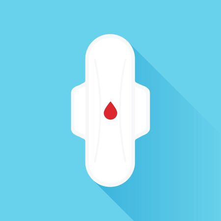 Sanitary pad with long shadow. Hygienic napkin. Female's hygiene product. Menstruation concept. Vector illustration, flat designのイラスト素材
