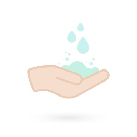 Hand washing icon. Hand with water and soap symbol. Prevention against viruses, bacteria, flu, coronavirus. Concept of hygiene, cleanliness, disinfection. Vector illustration, flat designのイラスト素材
