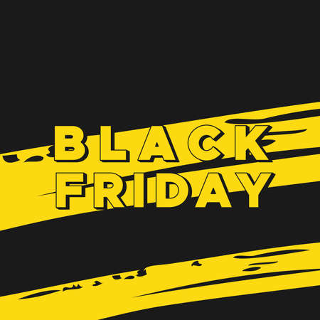 Black Friday with yellow brush strokes on black background. Vector illustration, flat designのイラスト素材