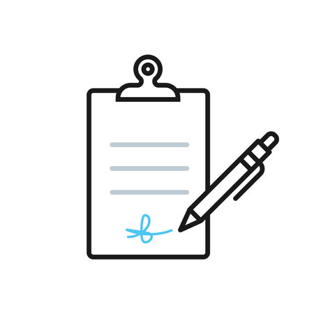 Clipboard icon. Signature on contract. Vector illustration, flat designのイラスト素材
