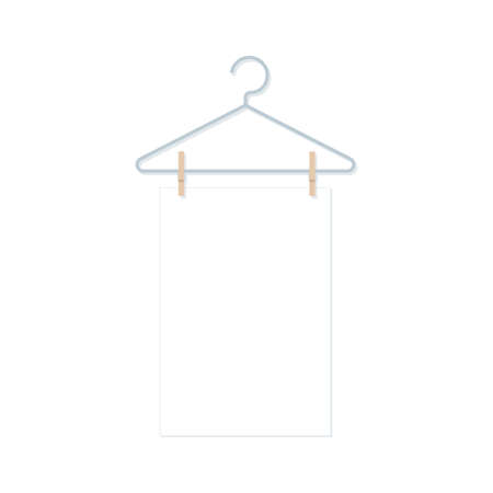 Hanger and clothes pegs holding a sheet of paper. Vector illustration, flat designのイラスト素材