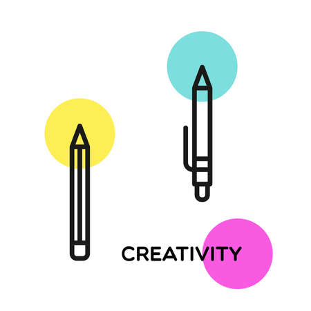 Creativity. Colorful circles. Outline icons. Vector illustration, flat designのイラスト素材