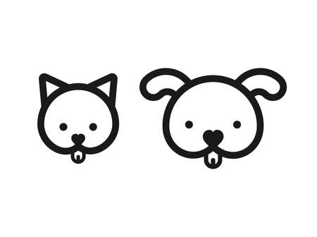 Dog and cat icon. Black thick outline. Vector illustration, flat designのイラスト素材