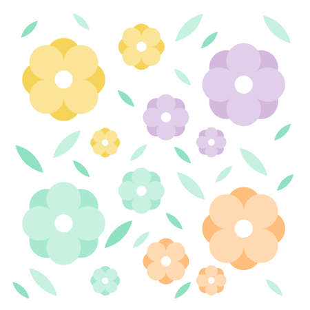Geometric minimalist flowers and leaves. Pastel colors. Vector illustration, flat designのイラスト素材