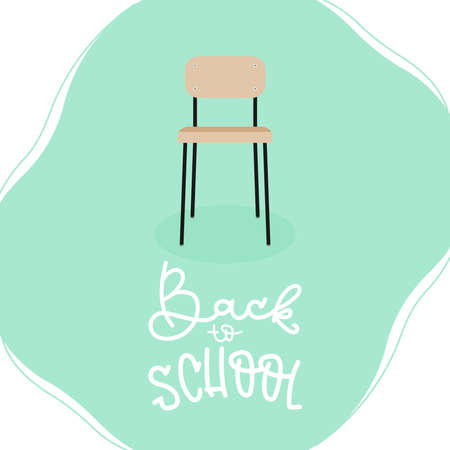 Wooden classic school chair background. Back to school lettering. Vector illustration, flat designのイラスト素材