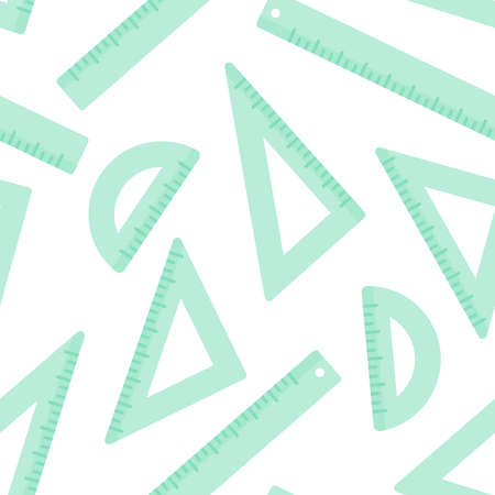 Measurement tool seamless pattern: ruler, set squares and protractor. Back to school. Vector illustration, flat designのイラスト素材