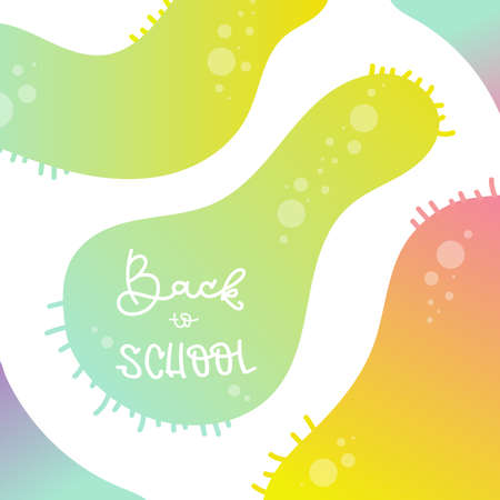 Abstract background with rounded shapes reminiscent of bacteria. Back to school lettering. Vector illustration, flat designのイラスト素材