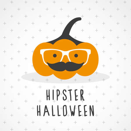 Hipster Halloween text. Pumpkin with mustache and eyeglasses. Vector illustration, flat designのイラスト素材