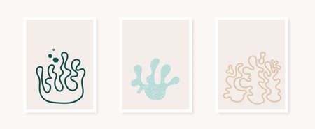 Abstract organic shapes poster collection. Matisse style inspiration. Minimalist wall decoration,...