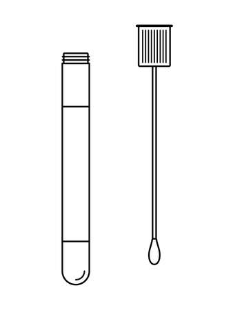 Test tube with cotton nose swab. Outline icon. Vector illustration, flat designのイラスト素材
