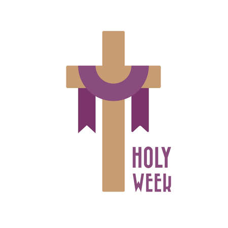Christian cross with purple fabric. Holy Week. Vector illustration, flat designのイラスト素材