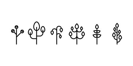 Geometric leaves shapes icon set. Minimal leaf symbols. Blackoutline. Vector illustration, flat designのイラスト素材
