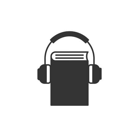 Audio book black icon. Book and headphones symbol. Vector illustration, flat designのイラスト素材