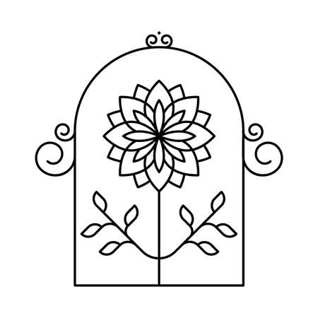 Geometrical boho flower frame icon. Black outline poster. Minimal modern style. Vector illustration, flat designのイラスト素材