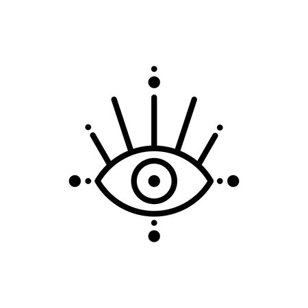 Evil eye logo. Geometrical boho element. Blackoutline. Vector illustration, flat designのイラスト素材