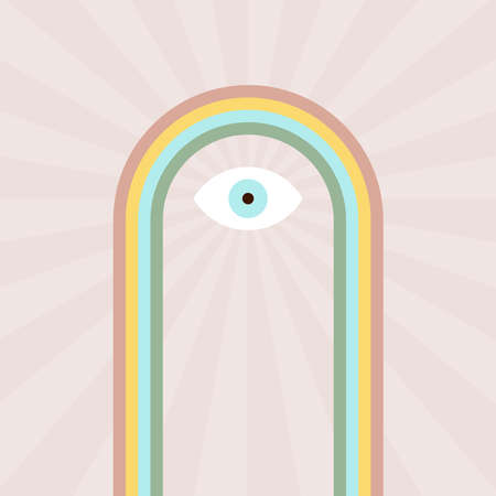 Geometrical boho evil eye background. Long rainbow. Minimal modern style. Vector illustration, flat designのイラスト素材