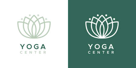 Yoga center . Outline flower symbol. For company brand, packaging, product. type in two versions: color and white. Vector illustration, flat designのイラスト素材