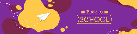 Welcome back to school background. Colorful horizontal banner. Abstract organic shapes with paper...