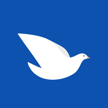 Minimalist white dove icon flying. Peace symbol. Square-banner. Concept of non-violence, tolerance, equality. Vector illustration, flat designのイラスト素材