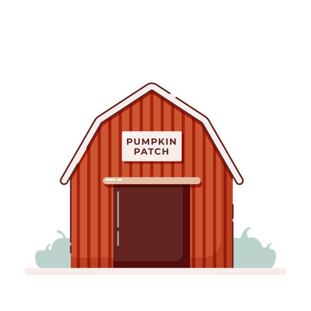 Pumpkin patch. Building farm with pumpkins. Autumnal activities. Vector illustration, flat designのイラスト素材