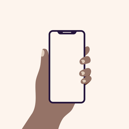 Hand holding smart phone in horizontal position. Empty screen. Vector illustration, flat designのイラスト素材