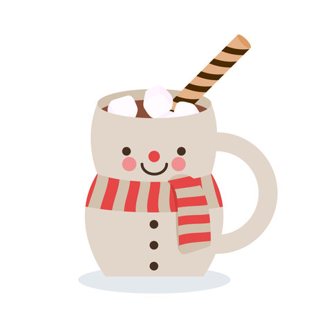 Christmas mug in the shape of a snowman. Merry Christmas inspiration. Vector illustration, flat designのイラスト素材
